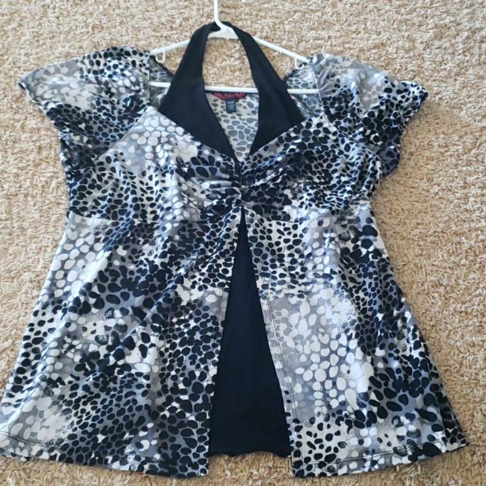 Black, gray and white plus size cute dressy shirt